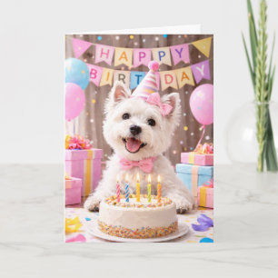 Westie-Geburtstagskarte mit Kuchen   Süße Westie-K Karte