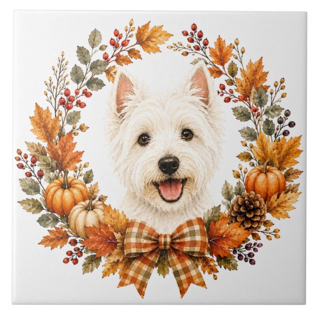 Westie-Herbstkranz Fliese (Vorderseite)