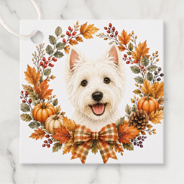 Westie-Herbstkranz Geschenkanhänger (Vorderseite)