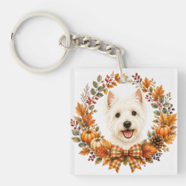Westie Herbstkranz Schlüsselanhänger