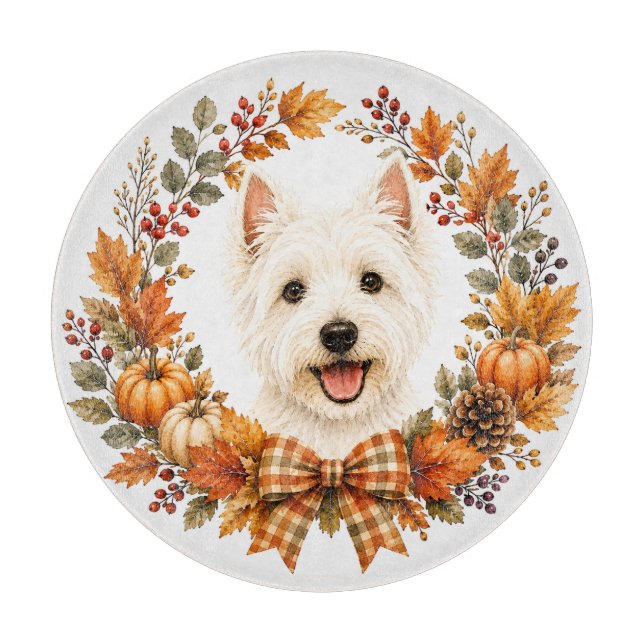Westie-Herbstkranz Schneidebrett (Vorderseite)