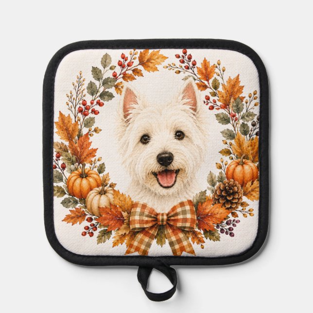Westie-Herbstkranz Topflappen (Vorderseite)