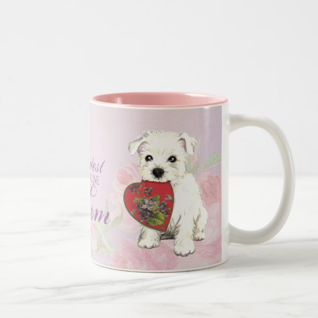 Westie Herz-Mama Zweifarbige Tasse (Rechts)