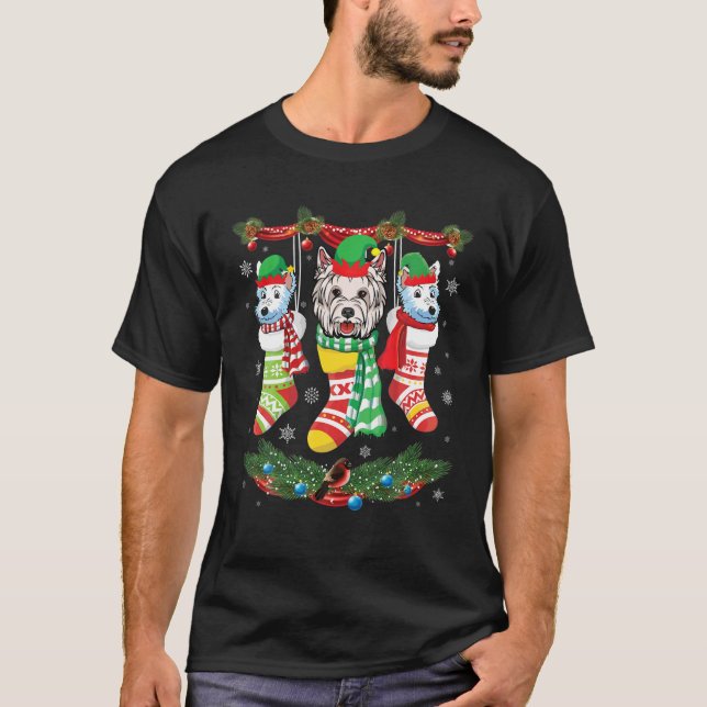 Westie Hogs Inside Weihnachten Socks Frohe Weihnac T-Shirt (Vorderseite)