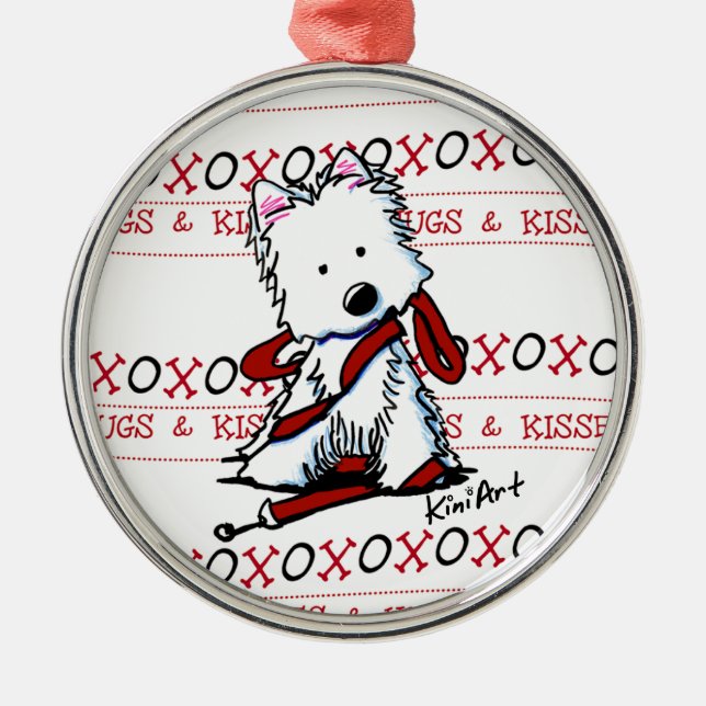 Westie Hugs & Kisses Premium Ornament Aus Metall (Vorne)