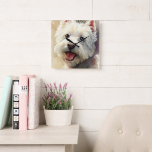 Westie-Hund-Aquarellporträt Quadratische Wanduhr
