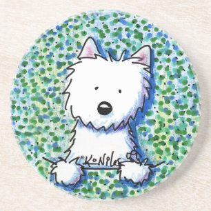 Westie Hund auf Pointillism-Untersetzer Sandstein Untersetzer
