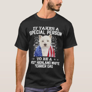 Westie Hund Vater mit stolzer amerikanischer Flagg T-Shirt