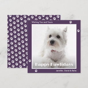 Westie-Hundefoto Pfotenabdrücke Lila Feiertagskarte