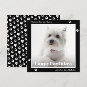 Westie-Hundepfotenabdrücke Haustierfoto Schwarz Feiertagskarte