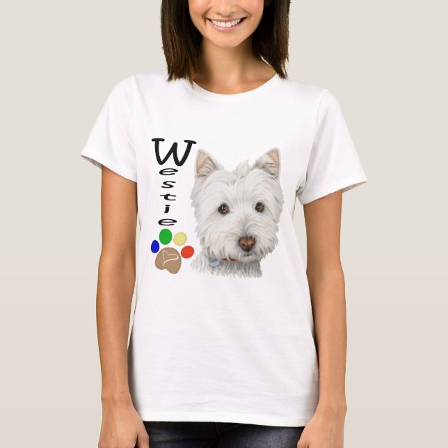 Westie Hundetatzen-Druck-Kunst-Entwurf T-Shirt (Vorderseite)