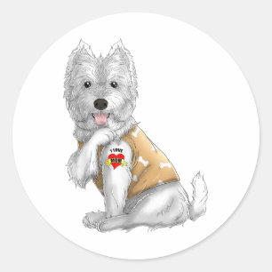 Westie I Liebe Mama Tattoo Hundeshirt Funny Mütter Runder Aufkleber
