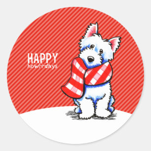 Westie Kariert Scarf Weihnachtsglücklich Howl-i-da Runder Aufkleber