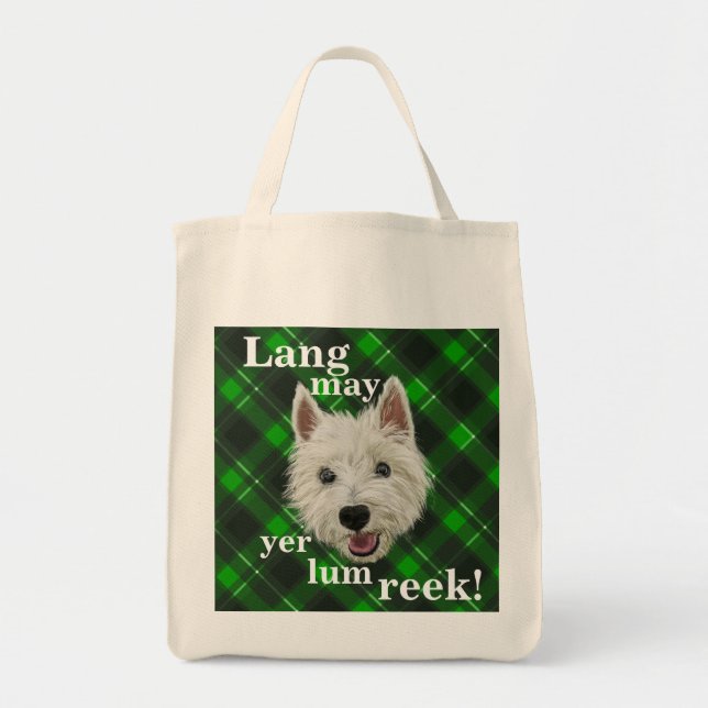 Westie.Lang May Yer Lum Reek! Tragetasche (Vorne)