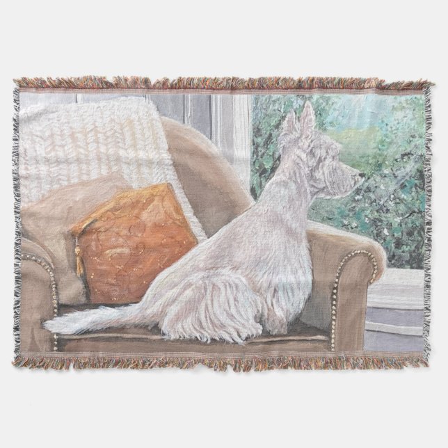 Westie Looking Out a Window Decke (Vorderseite)