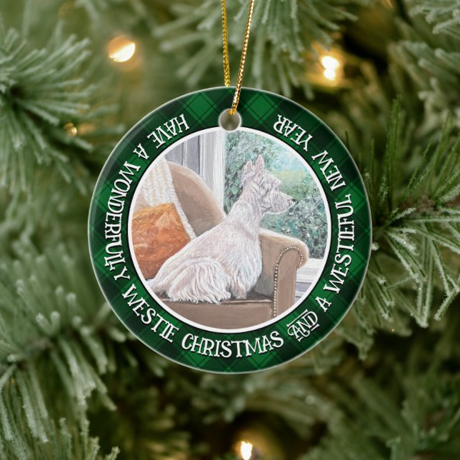 Westie Looking Out a Window Keramik Ornament (Baum)