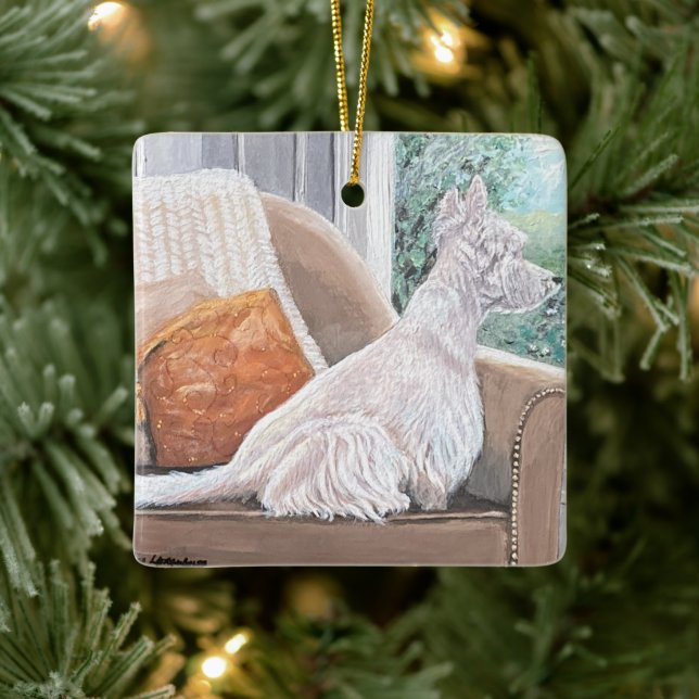 Westie Looking Out a Window Keramikornament (Baum)