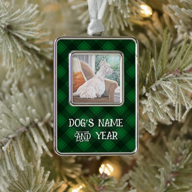 Westie Looking Out a Window Rahmen-Ornament Silber (Baum)
