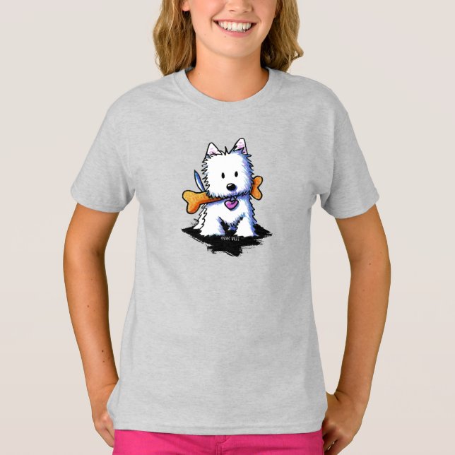 Westie mit Bone KiniArt T-Shirt (Vorderseite)