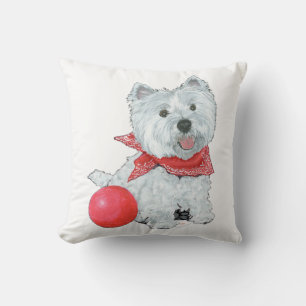 Westie mit rotem Ball Kissen