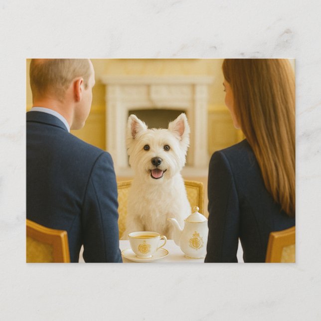 Westie mit Royal Tea Postcard Postkarte (Vorderseite)
