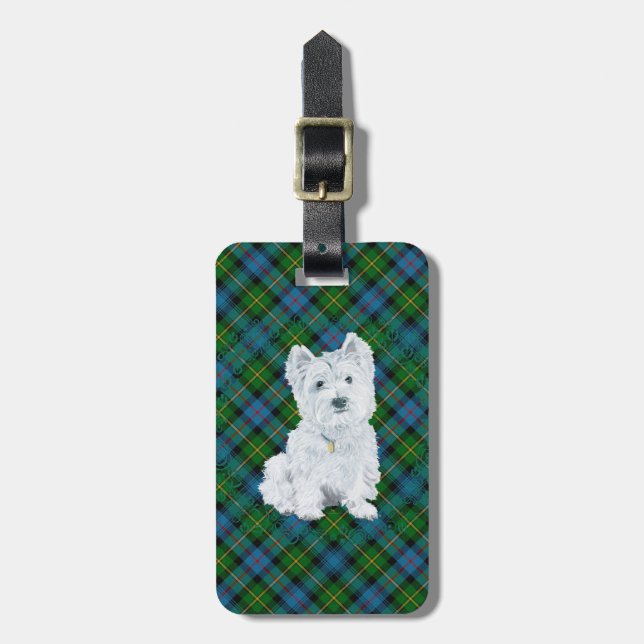 Westie on Tartan Gepäckanhänger (Vorderseite vertikal)