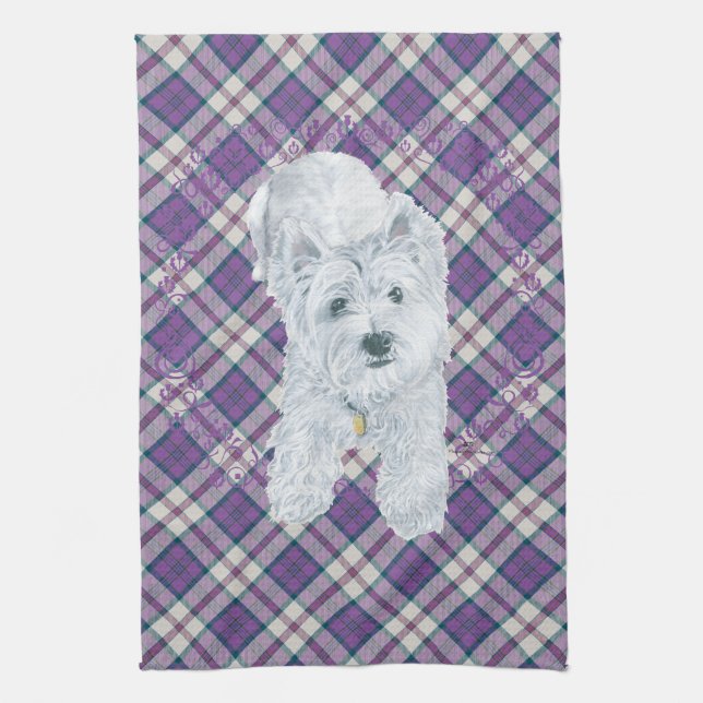 Westie on Tartan Handtuch (Vertikal)