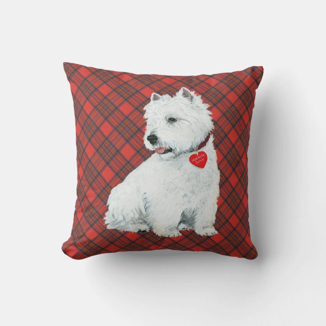Westie on Tartan PILLOW Kissen (Vorderseite)
