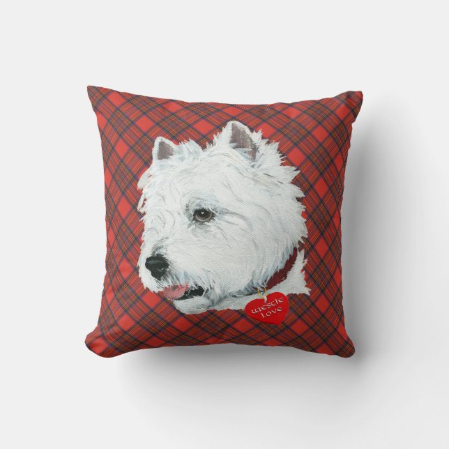 Westie on Tartan PILLOW Kissen (Vorderseite)