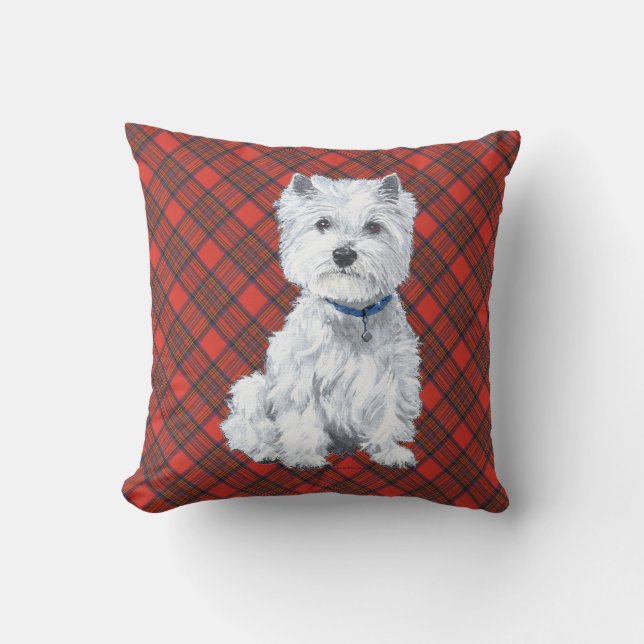 Westie on Tartan PILLOW Kissen (Vorderseite)