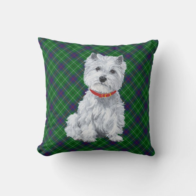 Westie on Tartan PILLOW Kissen (Vorderseite)