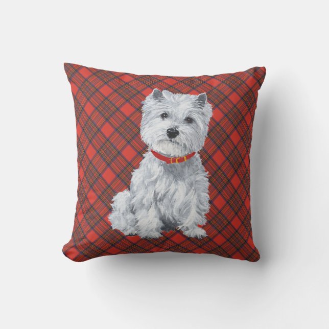 Westie on Tartan PILLOW Kissen (Vorderseite)