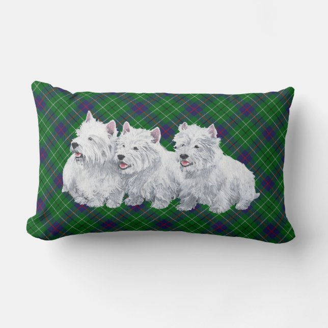 Westie on Tartan PILLOW Lendenkissen (Vorderseite)