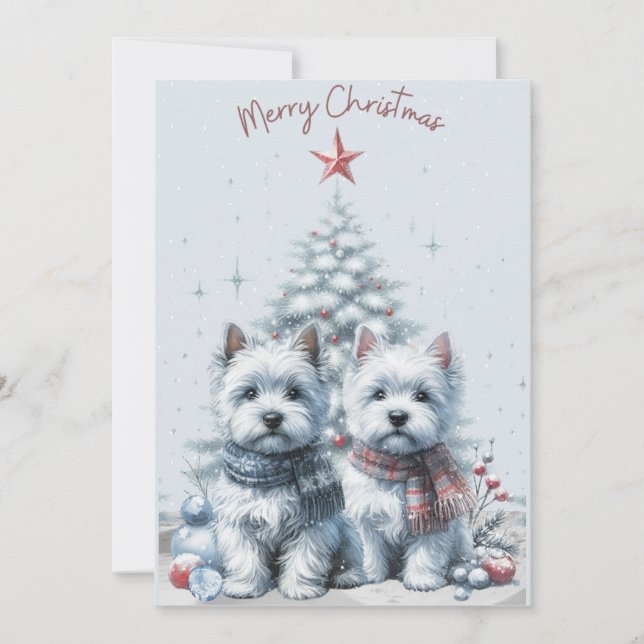 Westie Pair Merry Christmas Card Feiertagskarte (Vorderseite)