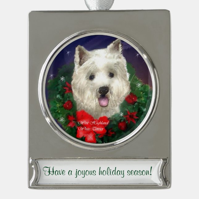 Westie Personalisiert Christmas Banner-Ornament Silber (Vorderseite)