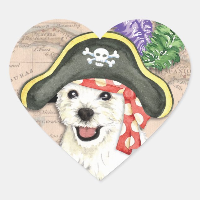 Westie Pirate Herz-Aufkleber (Vorderseite)