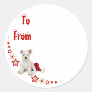 Westie Pup Christmas Sticky Label Runder Aufkleber