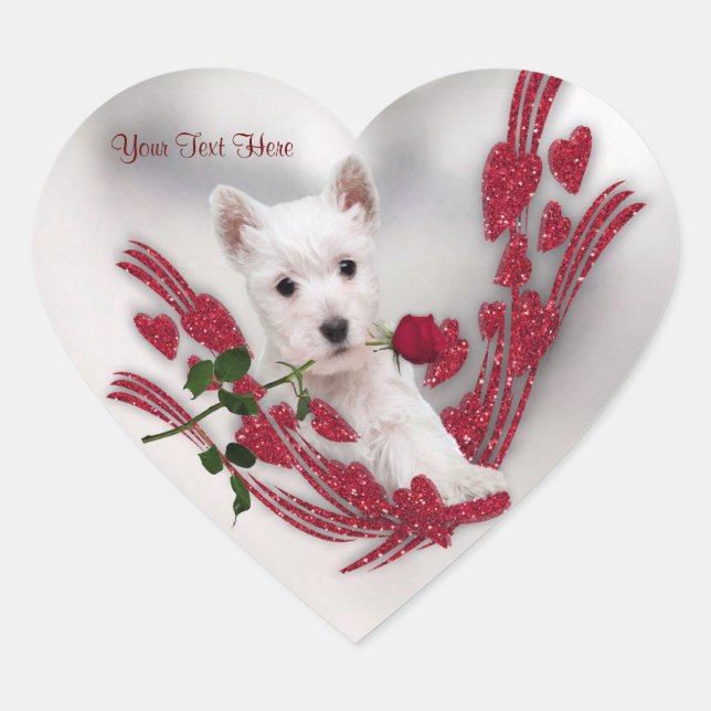 Westie Puppy - individuell anpassbare Valentinkleb Herz-Aufkleber (Vorderseite)
