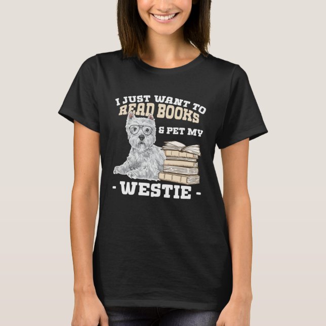 Westie Reading Books West Highland White Terrier T-Shirt (Vorderseite)