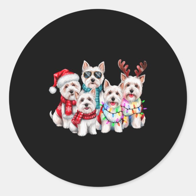 Westie Reindeer Christmas Lights Dog Lover Xmas Pa Runder Aufkleber (Vorderseite)
