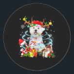Westie Rentier Christmas Tree Lights Pajama Dog X Runder Aufkleber<br><div class="desc">Westie,  Rentier,  Weihnachten,  Baum,  Lichter,  Pajama,  Hund,  Weihnachten, 195</div>