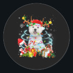 Westie Rentier Christmas Tree Lights Pajama Dog X Runder Aufkleber<br><div class="desc">Westie,  Rentier,  Weihnachten,  Baum,  Lichter,  Pajama,  Hund,  Weihnachten, 195</div>