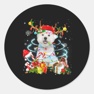 Westie Rentier Christmas Tree Lights Pajama Dog X Runder Aufkleber