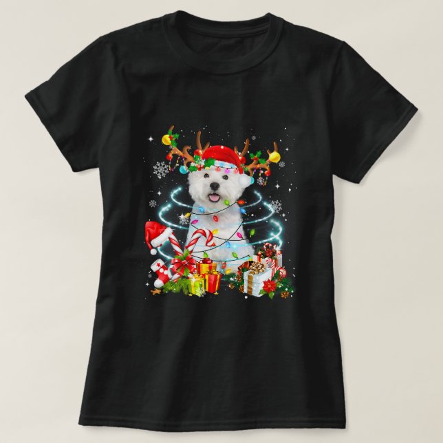 Westie Rentier Christmas Tree Lights Pajama Dog X T-Shirt (Design vorne)