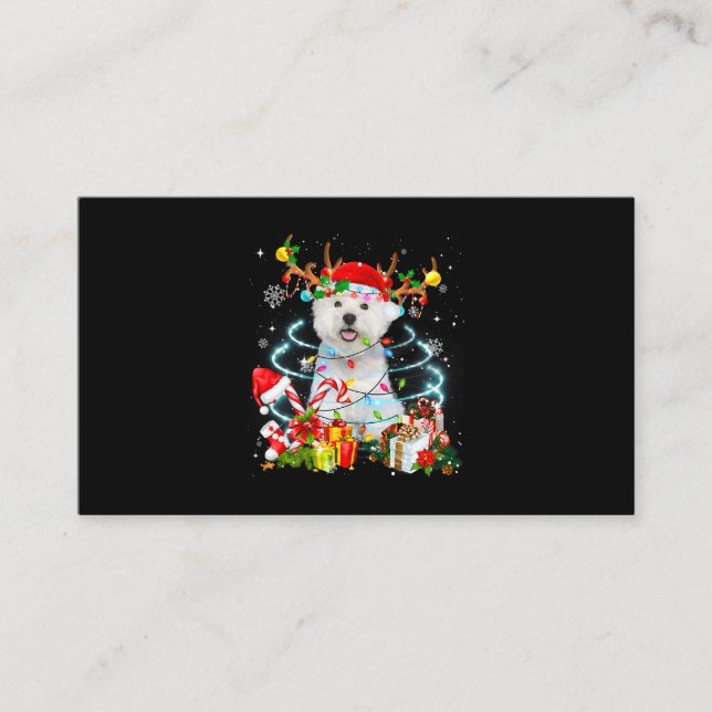 Westie Rentier Christmas Tree Lights Pajama Dog X Visitenkarte (Vorderseite)