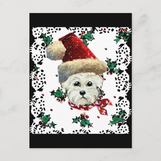 Westie Santa Feiertagspostkarte (Vorderseite)