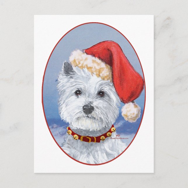 Westie Santas Helper Feiertagspostkarte (Vorderseite)