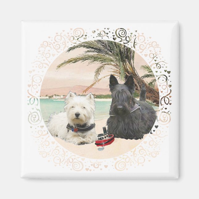 Westie & Scottie am Palmy Beach Magnet (Vorne)