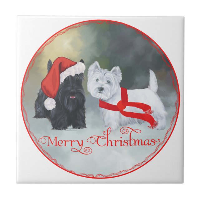 Westie Scottie Christmas Fliese (Vorderseite)