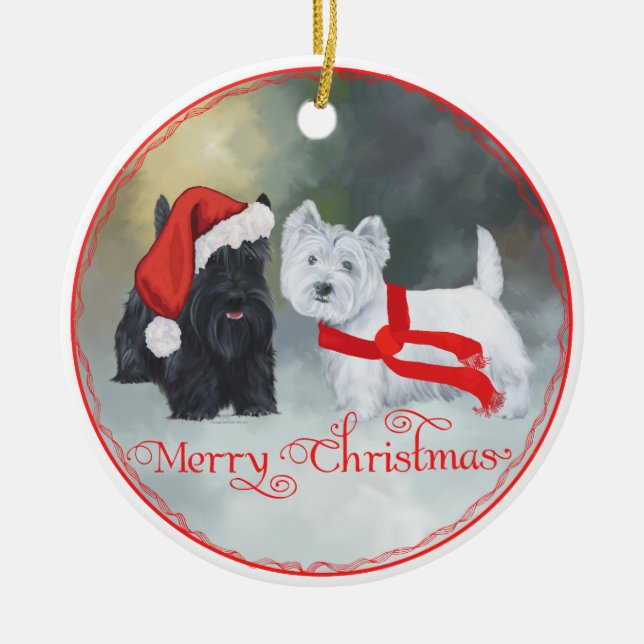 Westie Scottie Christmas Keramik Ornament (Vorne)